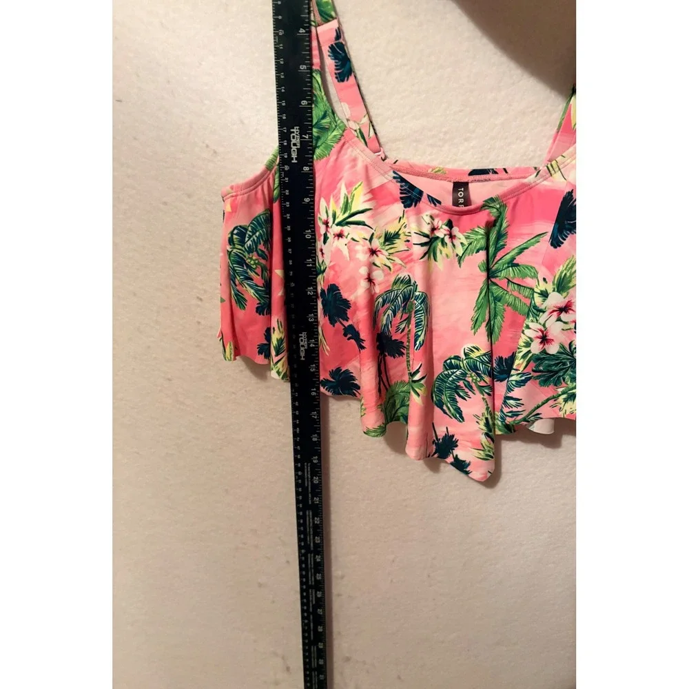 Torrid 2 Tropical Palm Floral Flounce Bikini Top Plus Size 2x 18 20 Wireless NWT